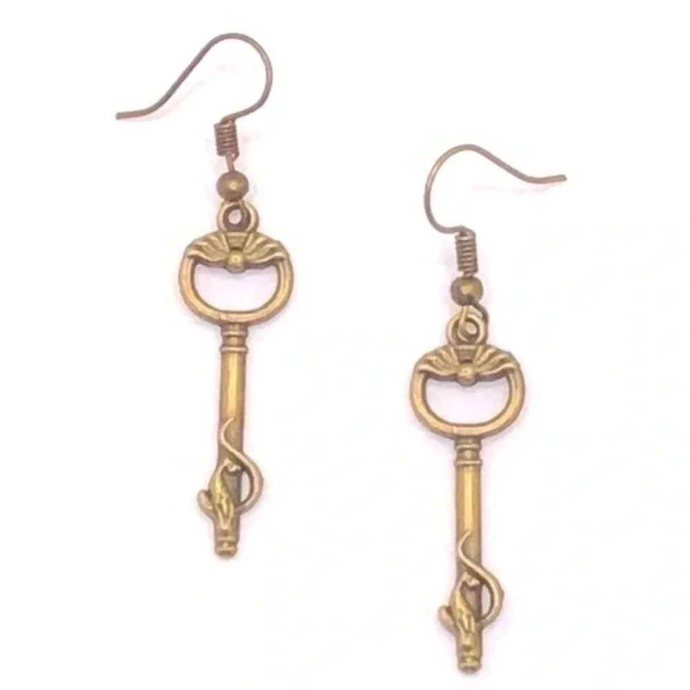 Antique Bronze Style Handmade Key Earrings F NWT